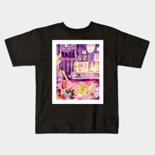 Red Panda and Cockatiel Video Game Sleepover in Watercolor Kids T-Shirt